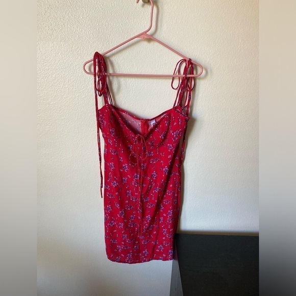 Rat & Boa Women’s Fia Red Micro Floral Tie Strap Dress Size M Mini Slip Dress - Picture 2 of 11